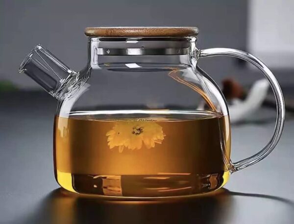 ZROY ENTERISE Borosilicate Round Glass Tea Pot with Heat Resistant Stainless Steel Infuser Perfect for Tea and Coffee Maker, Clear Glass Kettle (1000ml Wooden Lid) - Image 5