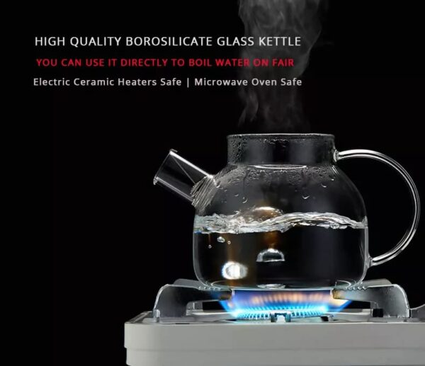 ZROY ENTERISE Borosilicate Round Glass Tea Pot with Heat Resistant Stainless Steel Infuser Perfect for Tea and Coffee Maker, Clear Glass Kettle (1000ml Wooden Lid) - Image 3
