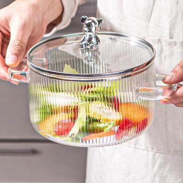 VAGHASIYA ENTERPRISE 1.6L Heat-Resistant Stovetop Cooking Pot with Glass Lid, Clear Glass, High Borosilicate, Stew Soup Pot, Pack of 1 - Image 2