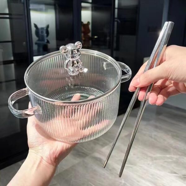 VAGHASIYA ENTERPRISE 1.6L Heat-Resistant Stovetop Cooking Pot with Glass Lid, Clear Glass, High Borosilicate, Stew Soup Pot, Pack of 1 - Image 4
