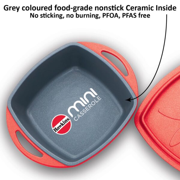 Hawkins Kitchen Gift Pack 2023 (23DGP) 3 Pieces Set of Die-Cast Square Mini Casseroles for Cooking, Reheating, Serving and Storing, Aluminium, Red, Yellow, Grey, 2.25 litre - Image 6