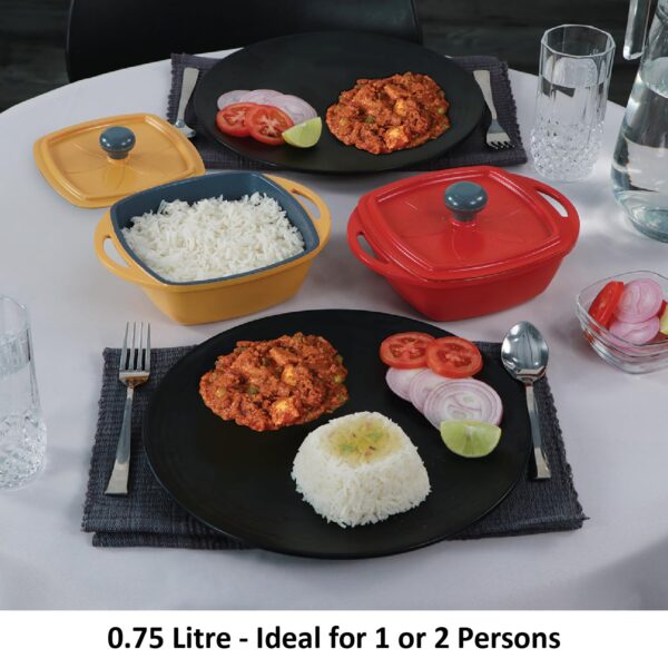 Hawkins Kitchen Gift Pack 2023 (23DGP) 3 Pieces Set of Die-Cast Square Mini Casseroles for Cooking, Reheating, Serving and Storing, Aluminium, Red, Yellow, Grey, 2.25 litre - Image 3